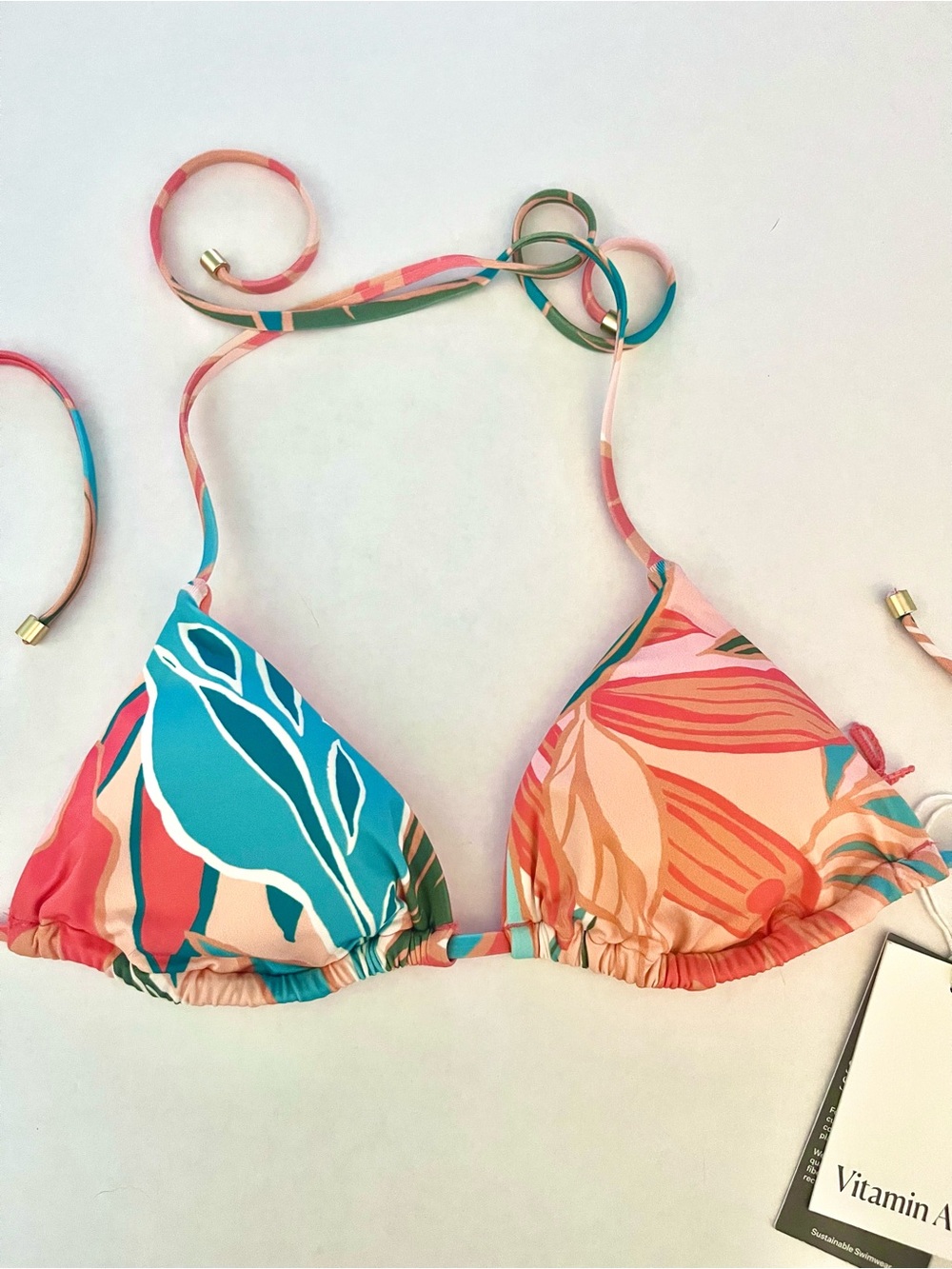 Vitamin A Floral Triangle Bikini Top Floral NWT